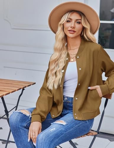 Zeagoo Bomber Jacket Women Varsity Casual Striped Button Dow...