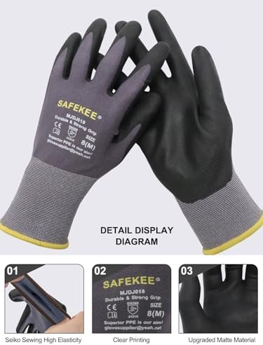 Work Gloves MicroFoam Nitrile Coated 6-12 Pairs Seamless Kni...