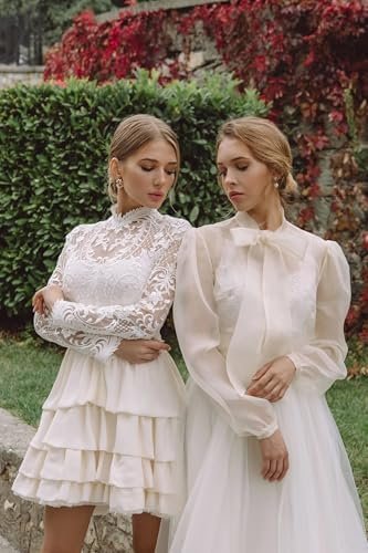 Short Wedding Dresses for Bride 2025 Beach Lace Long Sleeve ...