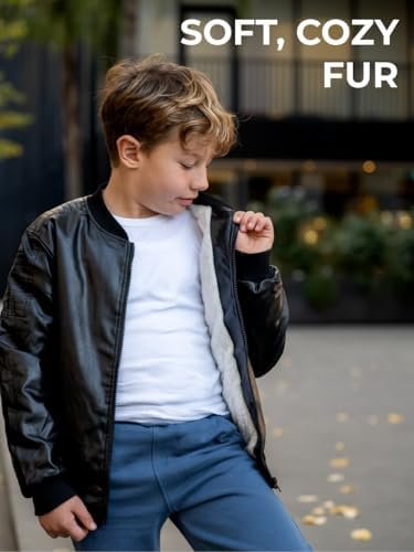 Boys Leather Jackets, Faux Fur Motorcycle PU Toddlers 4-14
