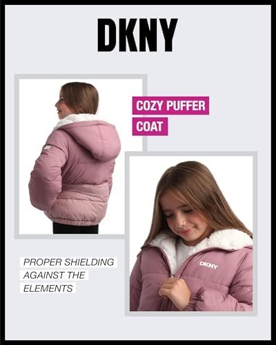DKNY Girls' Reversible Puffer Jacket - Quilted Bubble to She...
