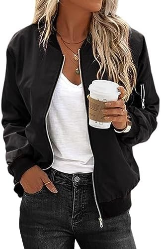 Zeagoo Women's Bomber Jacket Casual Coat Zip Up Outerwear Wi...
