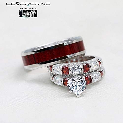 LOVERSRING Couple Ring Bridal Set His Hers White Gold Plated...