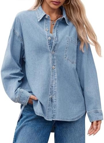 Cicy Bell Womens Oversized Denim Shirts Jackets Button Down ...