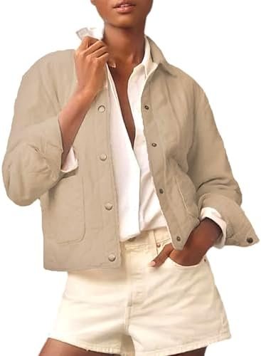 Women's Cropped Quilted Jacket Lightweight Casual Warm Winte...