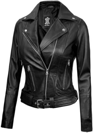Blingsoul Leather Jacket Women - Real Lambskin Leather Asymm... Blingsoul Leather Jacket Women - Real Lambskin Leather Asymm...