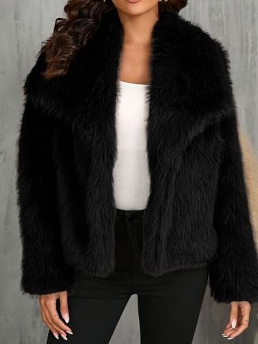 Gnveub Women's Faux Fur Jacket Oversized Lapel Fur Coat Wint...
