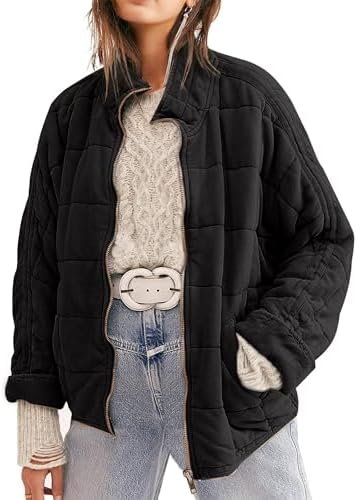 Womens Dolman Quilted Lightweight Jackets Full-zip Stand Col...