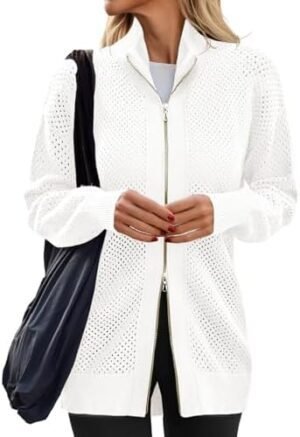Women's Turtleneck Zip Up Cardigan Sweaters Oversized Drop S... Women's Turtleneck Zip Up Cardigan Sweaters Oversized Drop S...