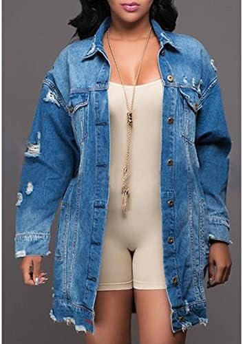 SOMTHRON Women's Distressed Denim Jeans Outfits Coat Spring ...