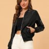 Allegra K Women's Casual Zip Up Bomber Jacket Windbreaker Ou...