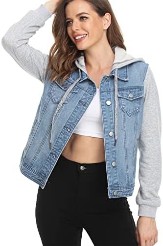 MISS MOLY Women's Layered Drawstring Casual Hoodie Denim Jac...