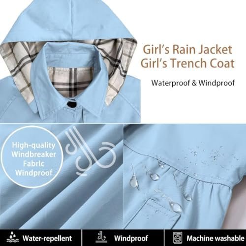 Betusline Girl's Rain Jackets Lightweight Waterproof Hooded ...