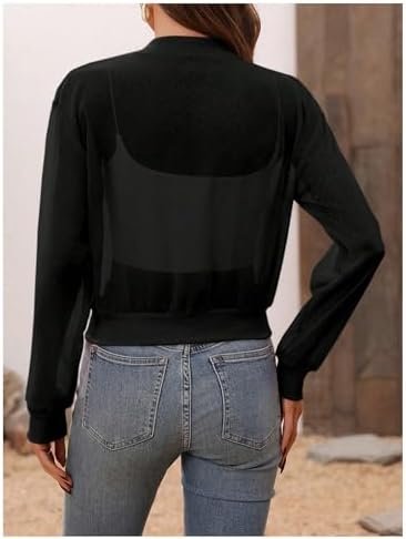 Verdusa Women's See Through Bomber Jacket Zip Up Long Sleeve...