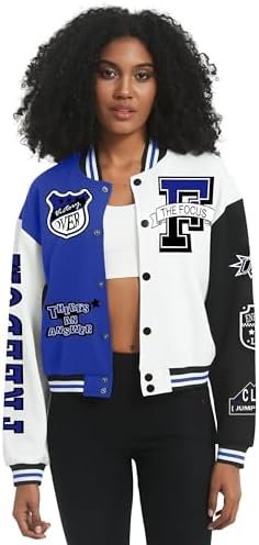COZYPOIN Women's Varsity Jacket Cropped Letterman Jacket Lig...