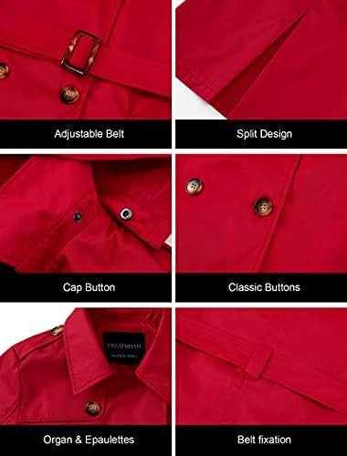 CREATMO US Women's Trench Coat Double-Breasted Classic Lapel...