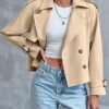 Saodimallsu Women Crop Double Breasted Trench Coat Raglan Sl...