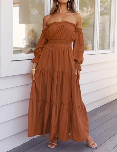 ZESICA Women's 2025 Boho Sexy Off Shoulder Long Sleeve Smock...