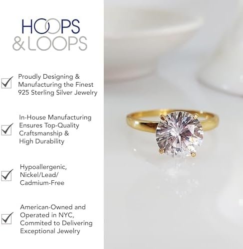 Hoops & Loops 925 Sterling Silver 1.0-3.0 Carats Round Brill...