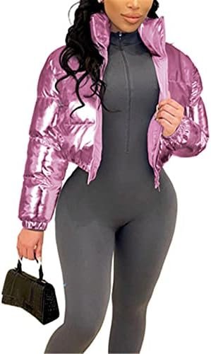Halfword Women's Shiny Cropped Puffer Jacket Long Sleeve Sol... Halfword Women's Shiny Cropped Puffer Jacket Long Sleeve Sol...