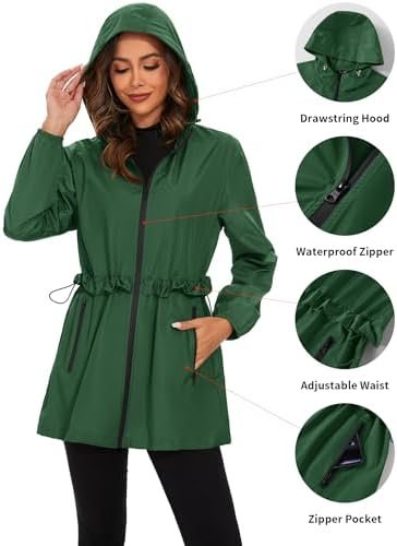 TCOT Rain Jackets for Women Waterproof Packable Hooded Rain ...