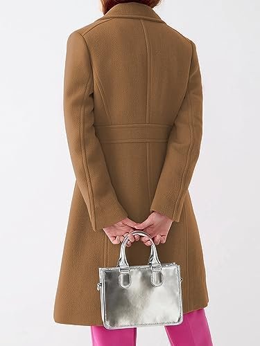 Fisoew Women's Elegant Single Breasted Coat Long Sleeve Mid ...