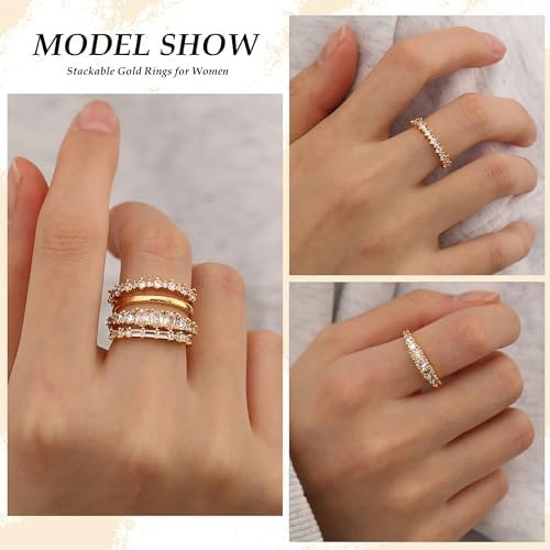TOBENY Stackable Gold Rings for Women Non Tarnish Dainty 14K...