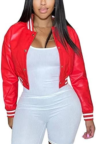 Mintsnow Womens Varsity Jacket Long Sleeve Button Down Bombe...