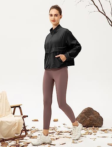 Locachy Women's Lightweight Zip Up Athletic Jacket Stand Col...