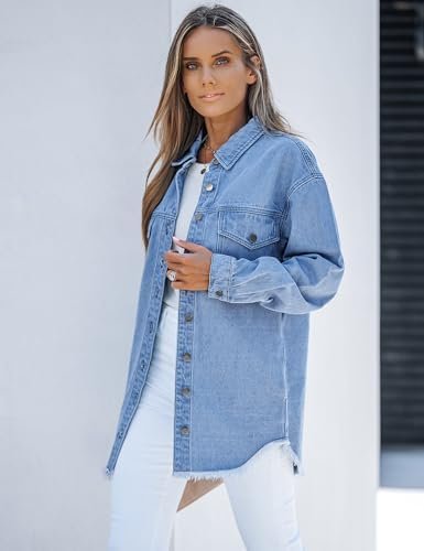 luvamia Denim Jacket for Women Oversized Button Down Casual ...
