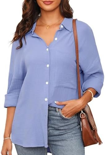 Totatuit Womens Cotton Button Down Shirts Long Sleeve Casual...