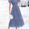 PRETTYGARDEN Women's Smocked Midi Tulle Dress 2025 Summer Pu...