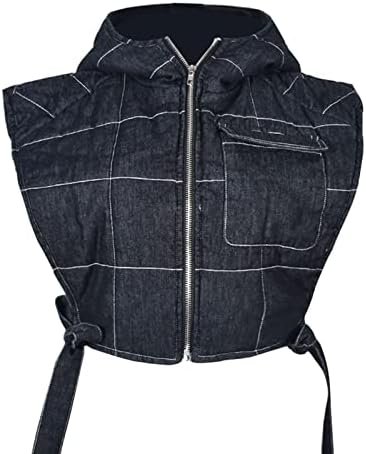 Womens Causal Sleeveless Hooded Denim Vest Zipper Padded Ves...