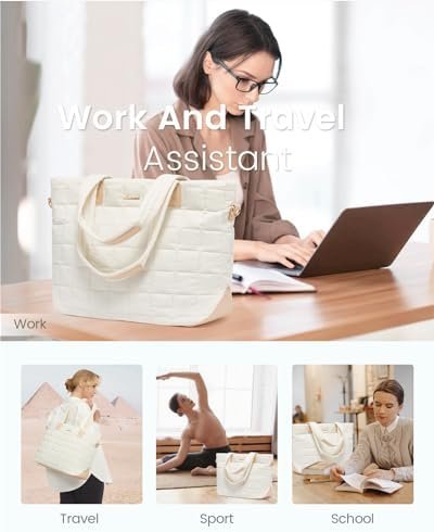 LOVEVOOK Tote Bag for Women, Large Puffer Tote Bag with Zipp...