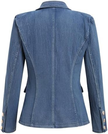 IBAKOM Denim Blazer Suit for Women Notch Collar One Button O...