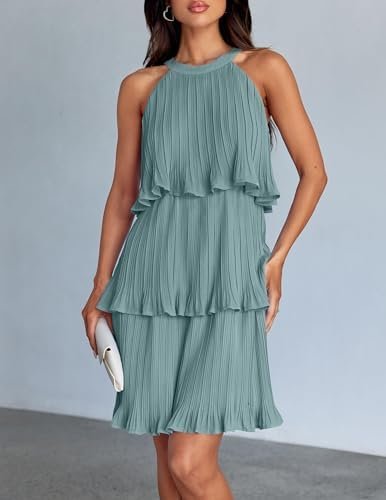 ZESICA Women's 2025 Summer Halter Dresses Sleeveless Ruffle ...