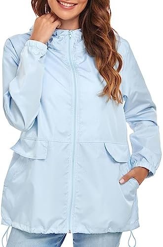 Women's Lightweight Raincoat Waterproof Packable Outdoor Win...