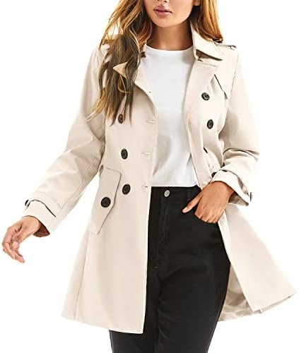 Women's Waterproof Trench Coat Double-Breasted Classic Lapel...