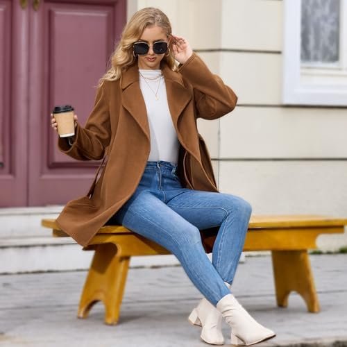Women's Wool Blend Coat with Pockets Mid-Long Winter Overcoa...