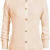 Women's Crew Neck Button Down Long Sleeve Solid Knit Classic...