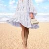 White Floral Dress for Women Hollow Out Lace Boho Solid V Ne...