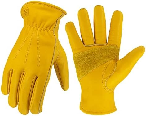 Leather Work Gloves for Men & Women, Reinforced Durable Gard...