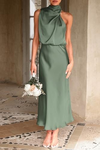 PRETTYGARDEN Women's 2025 Summer Satin Dress Elegant Sleevel...