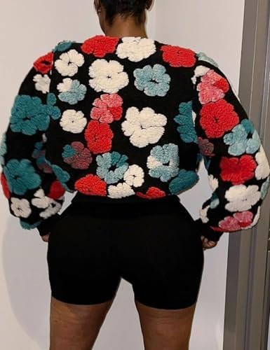 Flygo Women's Cropped Floral Print Bomber Jacket Warm Fleece...