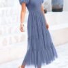 PRETTYGARDEN Women's Smocked Midi Tulle Dress 2025 Summer Pu...