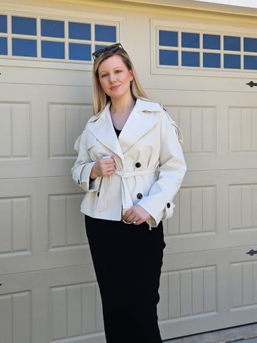 Tankaneo Womens Cropped Trench Coat Casual Double Breasted S...