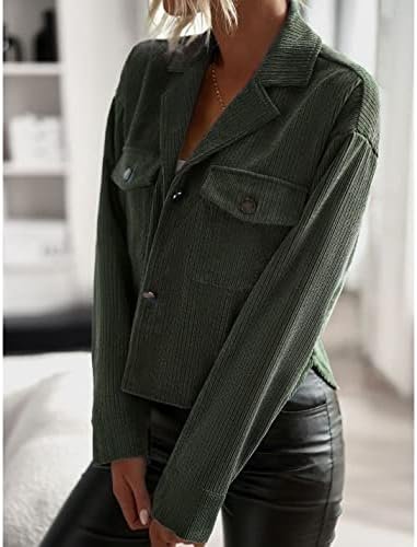 Kwoki Women's Corduroy Jackets Casual Long Sleeve Button Dow...
