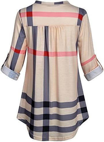 SeSe Code Womens 3/4 Roll Sleeve Plaid Shirt Business Casual...