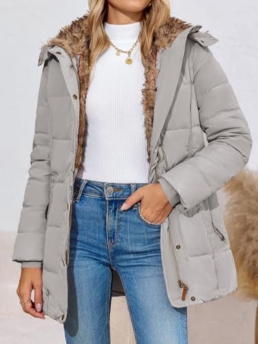 Remikstyt Womens Coats Winter Zipper Hooded Faux Fur Inside ...