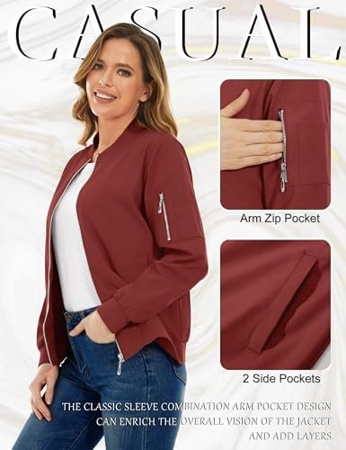 TACVASEN Women's Bomber Jackets Lightweight Casual Jacket Fu...
